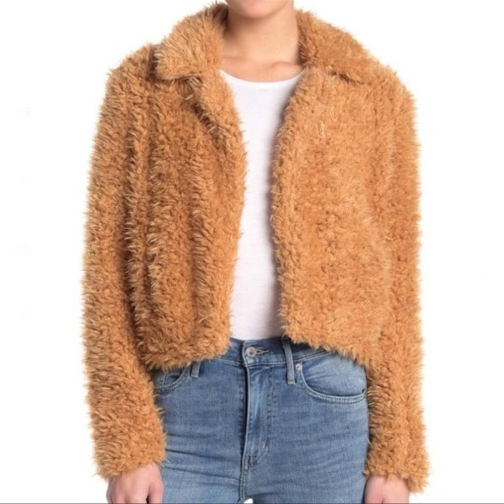 Blank NYC teddy cropped jacket In champagne & oj size xs
